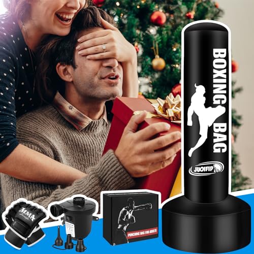 JUOIFIP 68.9'' Freestanding Boxing Punching Bag with Stand, Gloves & Pump