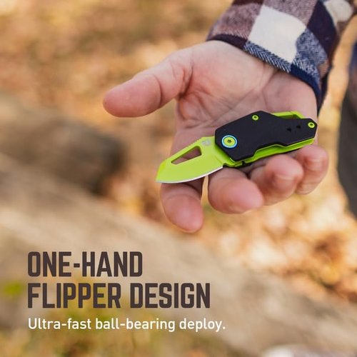 TRUE Berm Keychain Knife | EDC, Everyday Carry, Compact, Versatile, Flipper, Carabiner, Reversible Clip - Yellow/Black