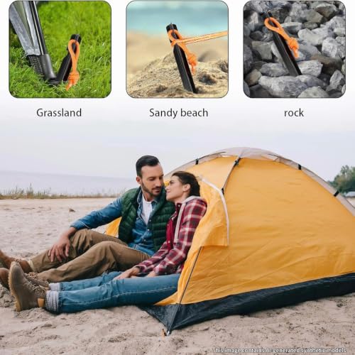 Heavy Duty Aluminum Tent Stakes - 10 Pack with Reflective Drawstring