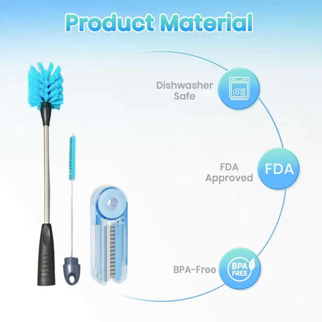 BOSORIO 2-in-1 Bottle Brush with Straw Brush for Owala Water Bottle, 15in Long Handle Stainless Steel Bottle Brush and Straw Cleaner Brush, Multifunctional Detail Brush for Coffee Mug Lid