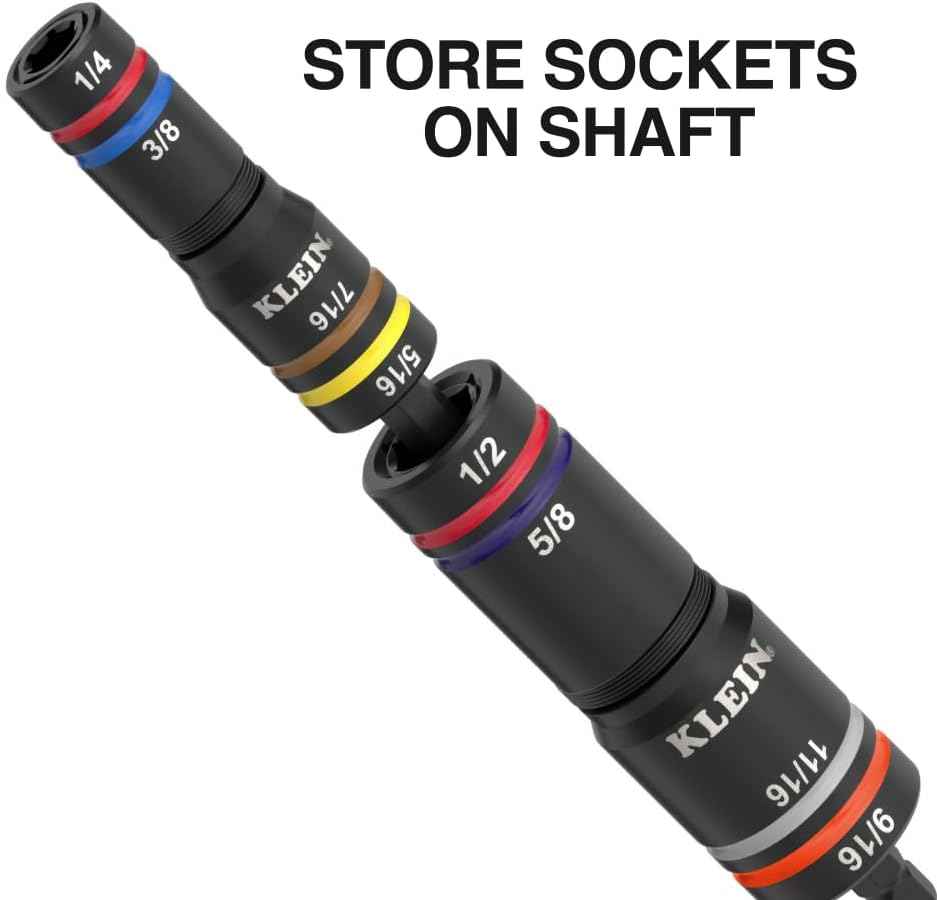Klein Tools KNECT Quad Socket Set - 4-in-1 Color Coded, Heavy-Duty SAE Impact, 12 Sizes