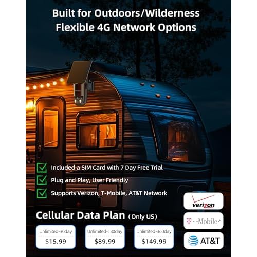 4G LTE Cellular Security Camera, 2.5K Solar Outdoor Cam Wireless Without WiFi Needed, 360¡Æ PTZ Live View Off Grid Camera, AI Motion Detection, Color Night Vision, Local/Cloud Storage