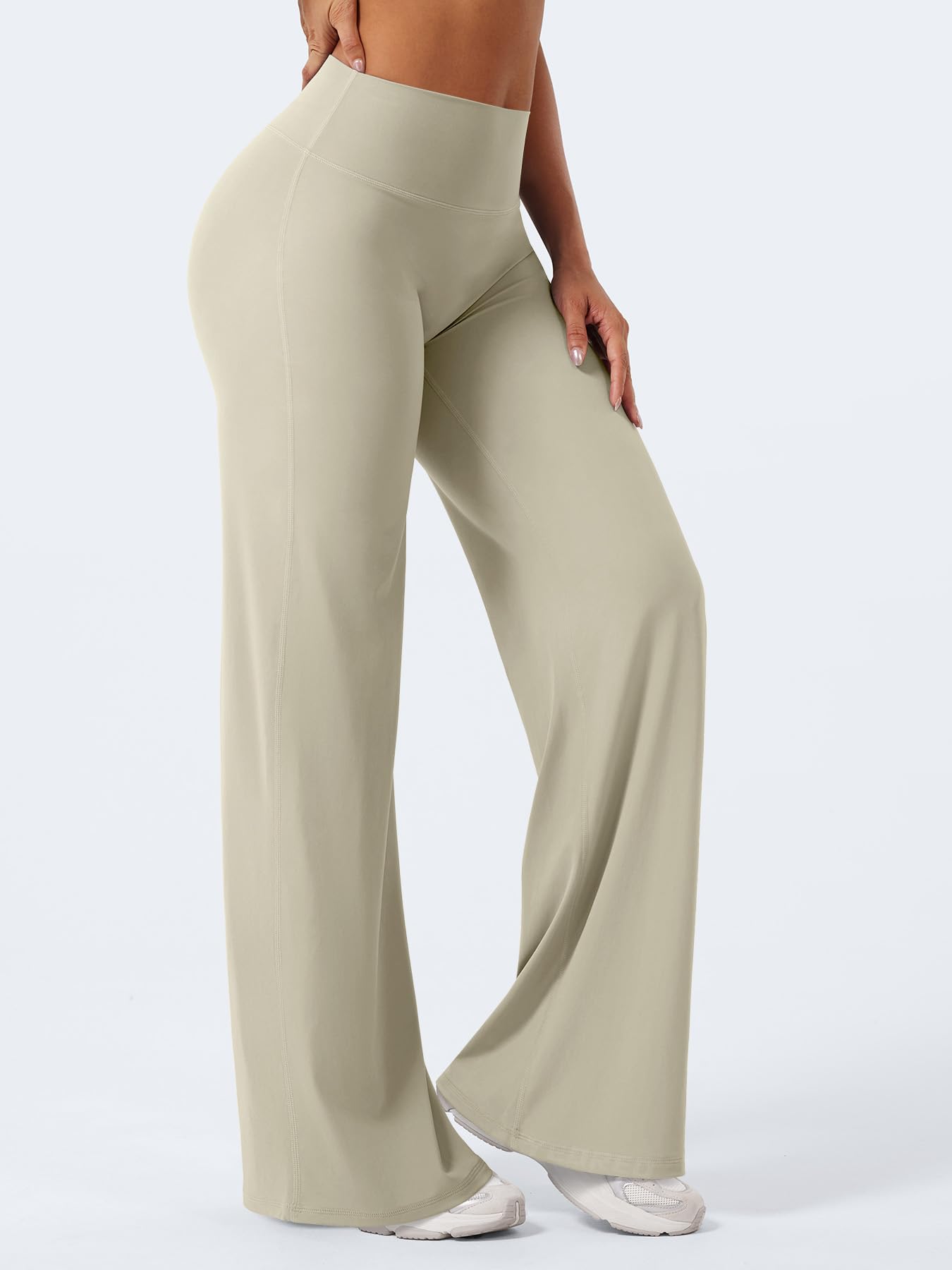 YEOREO Workout Womens Straight Leggings 33" Eddiy Yoga Pants Light Sand XL
