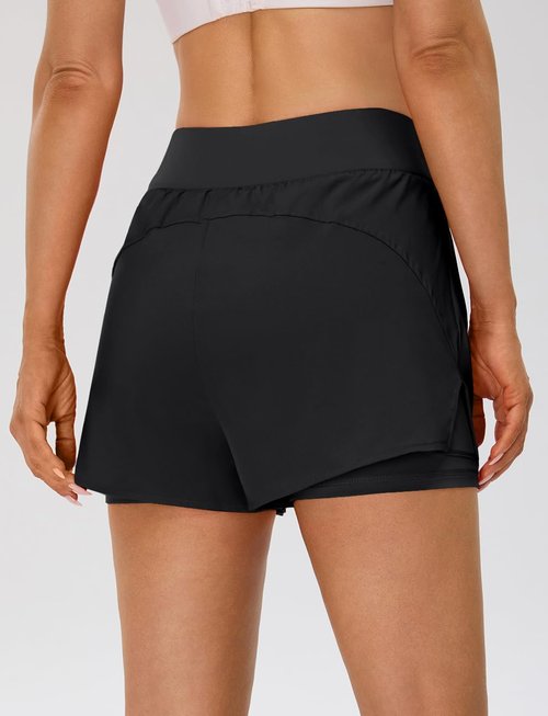 BMJL Womens 2 in 1 Running Shorts with Zip Pockets 3" Quick Dry High Waisted Gym Workout Shorts with Liner(M,Black)