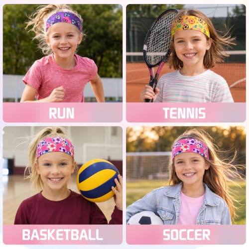 Soccer Headbands for Kids - 3 Pack in Pink, Yellow & Purple