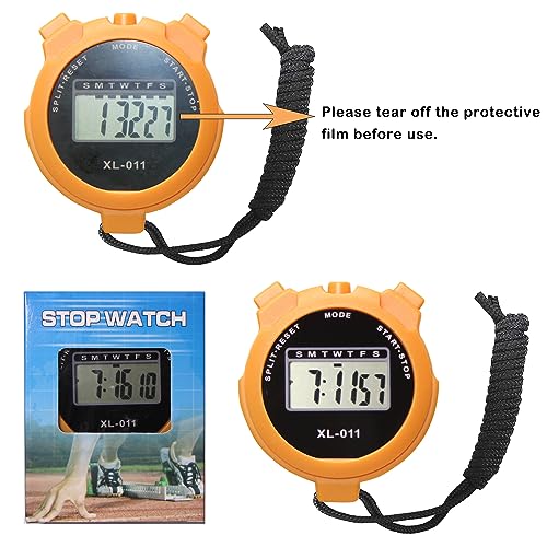 Digital Sport Stopwatch Timer with Large Display, Alarm, Date & Time - 6 Pack
