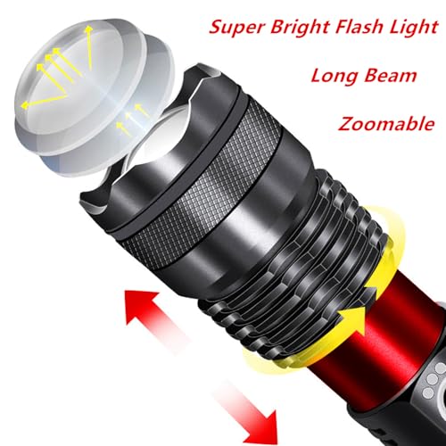 Flashlights Rechargeable,Super Bright High Lumens Flash Light,5 Modes Zoomable Tactical Flash Light,Powerful Flashlights for Emergencies Camping for Emergency Home Camping Essentials Gift-2Pack