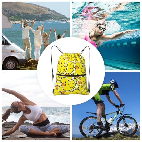 Qilerongrong Yellow Duck Waterproof Drawstring Gym Backpack for Women Men