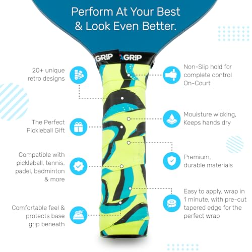 Pickleball Paddle Grip Tape - Anti-Slip Overgrips - Yellow/Blue/Black