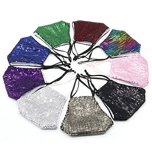Sparkly Sequins Face Cover - Adjustable Cotton Mask - Green