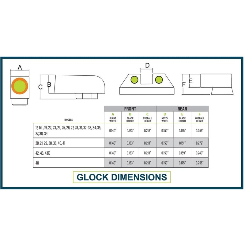 Night Fision Tritium Night Sight Set Compatible with Glock 17/17L/19/22-28/31-35/37-39/45, Yellow Front Ring, U Notch Blank Rear Sight