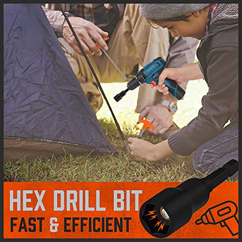 HORUSDY Heavy Duty Tent Stakes 12-Pack with 4 Ropes & T Pull Hook, 8 Inch