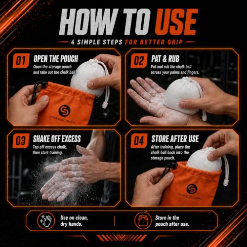 Gym Chalk Balls & Refillable Storage Bag - Superior Grip & Less Mess, 120g