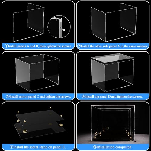 Putros Black Mirror Back Football Helmet Display Case with Mirror & Base - L-Black