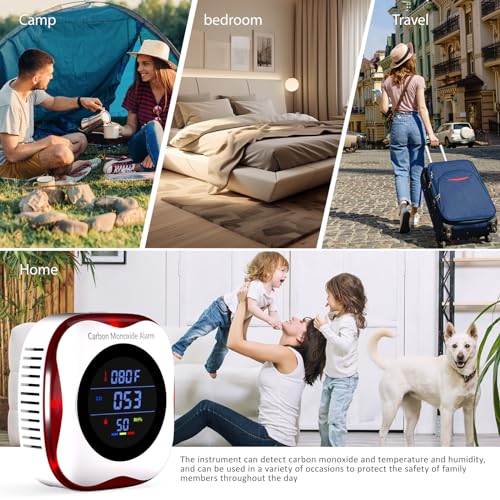Carbon Monoxide Detectors Plug in Wall,TEYUAN 3-in-1 CO Detector | Humidity |Temperature Meter with LCD Display Sound & Light Warning,CO Level Monitor for Home RV Trip Camp-2 Pcs