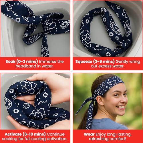 Cooling Gel Bandanas - 4-Pack 38-Inch Red & Blue Paisley