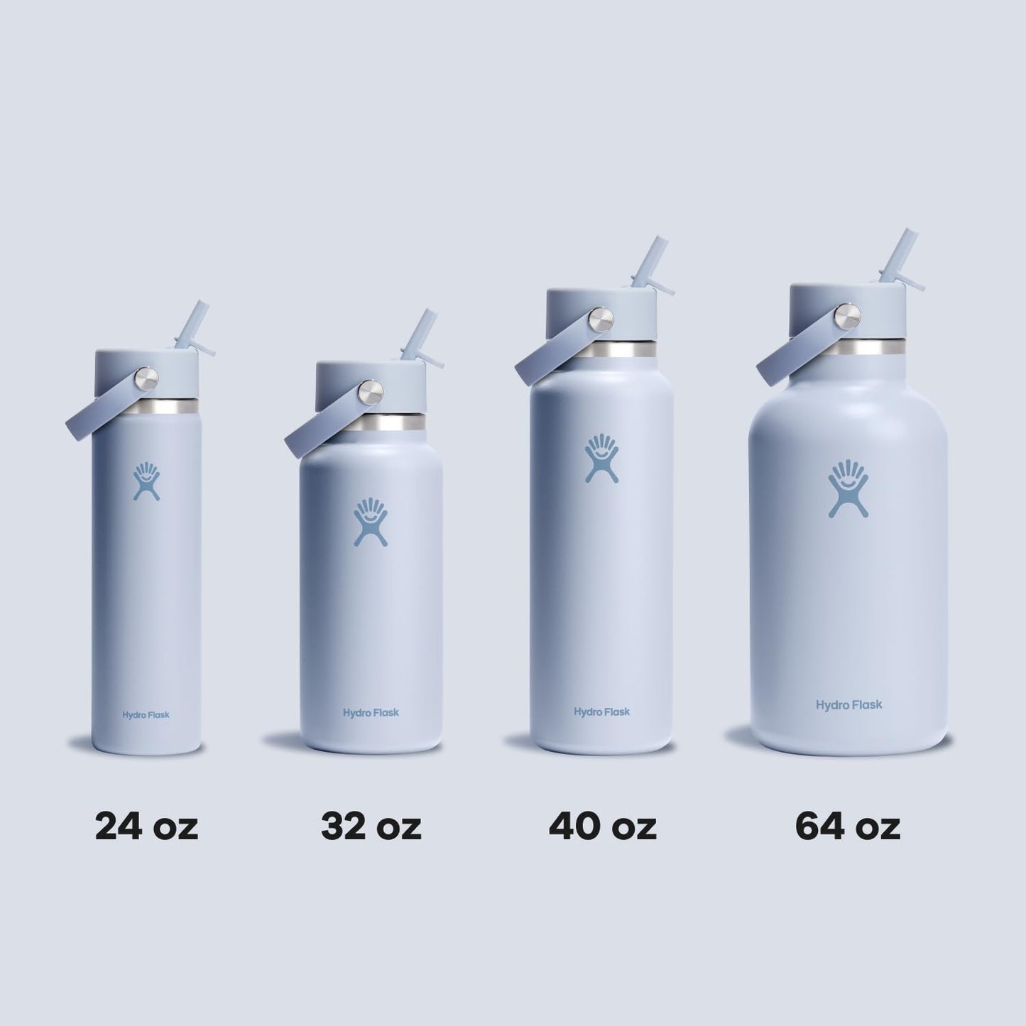 Hydro Flask Water Bottle - Insulated Stainless Steel - Wide Mouth Flex Straw Lid, Non Spill, Leakproof and Refillable in 24 Oz Surf Blue
