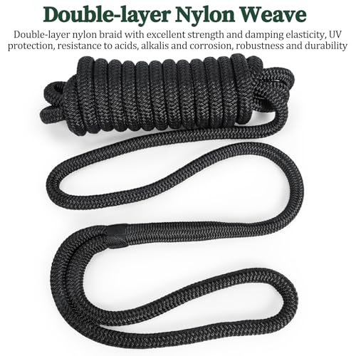 PropelTech 4 Pack 5/8" x 15' Double Braided Nylon Dock Lines for Boats, Black, Heavy Duty