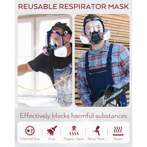 INCLY Full Face Dust Mask, Safe Face Masks Cover Reusable for Against Smoke, Dust, Chemical, Paint, Sanding, Welding, Vapors, Logging