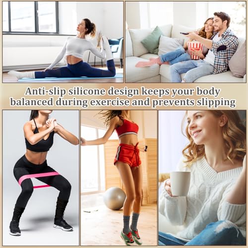 Women’s Slouch Pilates Socks with Grips - 4 Pairs, Black+White+Pink+Dark Gray