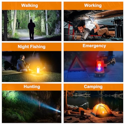 Rechargeable Spotlight Flashlight, Super Bright Waterproof Handheld Spot Light 6 Models with Foldable Stand for Outdoor Boating Camping Fishing Hunting