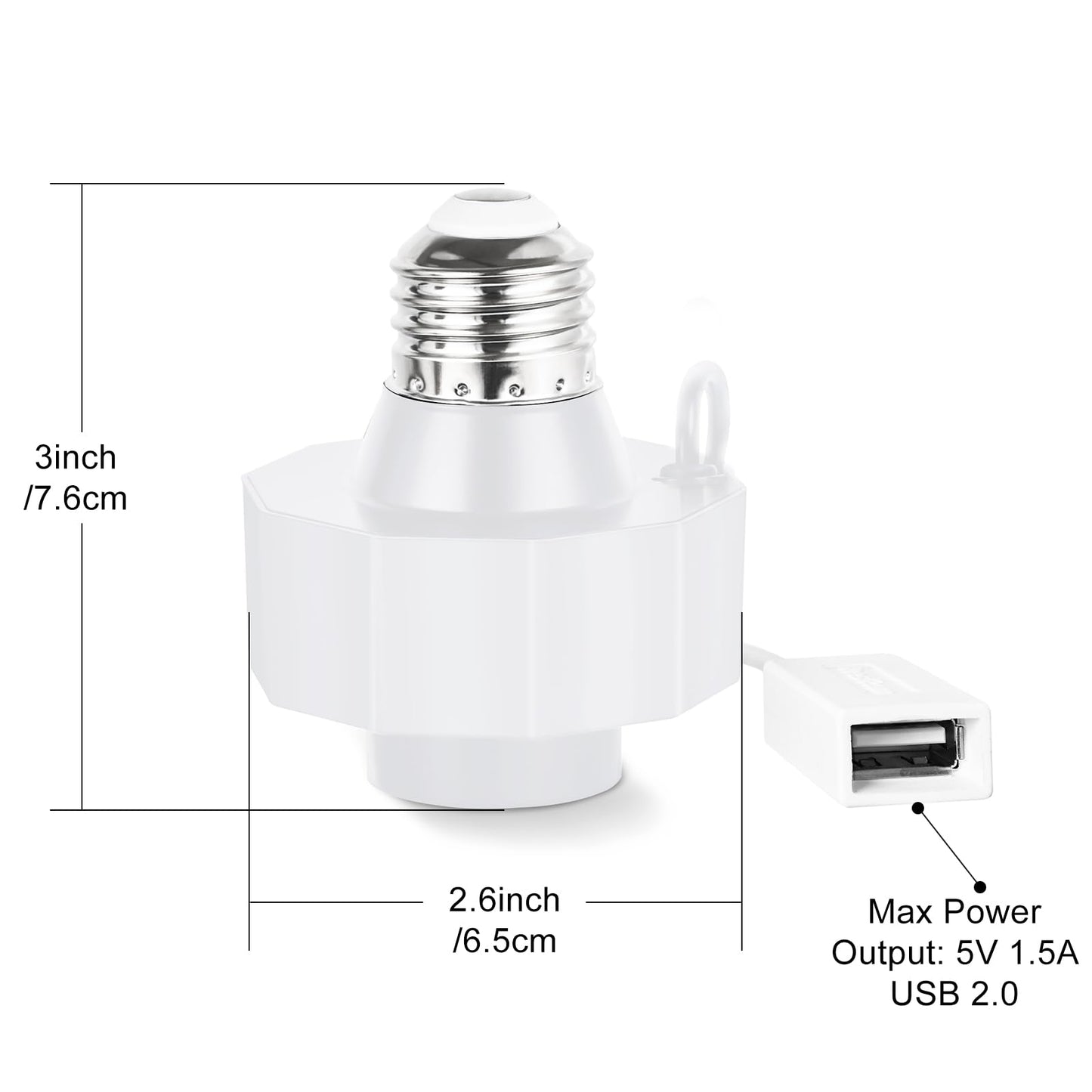 Light Socket Outlet Adapter with USB Port, Porch Light Socket for Use with Smart Bulbs, Light Bulb Socket Extender Compatible with Wyze Cam v3, Blink Mini, LED Light Strips 5V 1.5A (2-Pack)