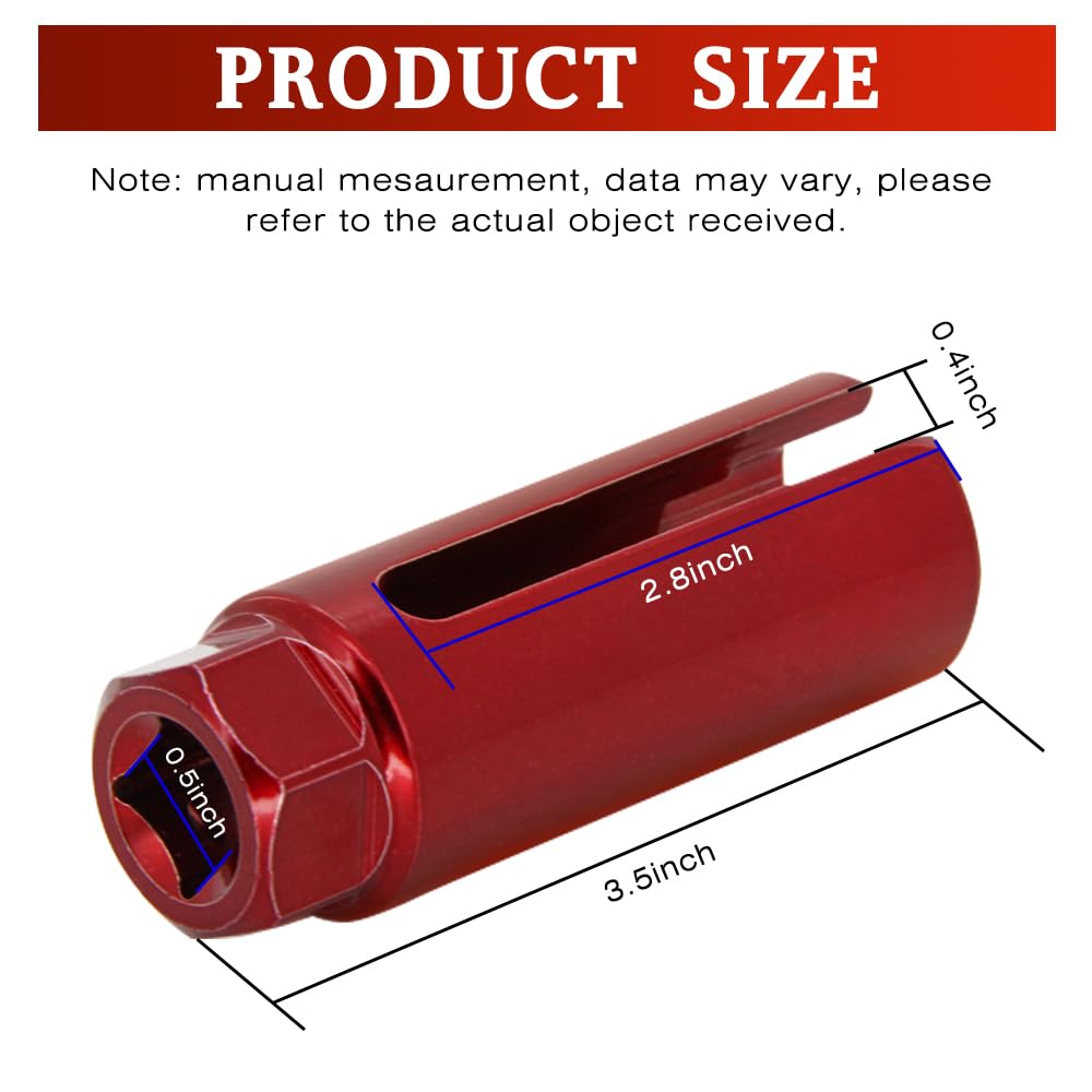 Apeixoto Oxygen Sensor Socket with Side Wire Cutout 1/2” Inch Drive x 7/8”(22mm) O2 sensor socket removal Tool for Vehicles (Red)