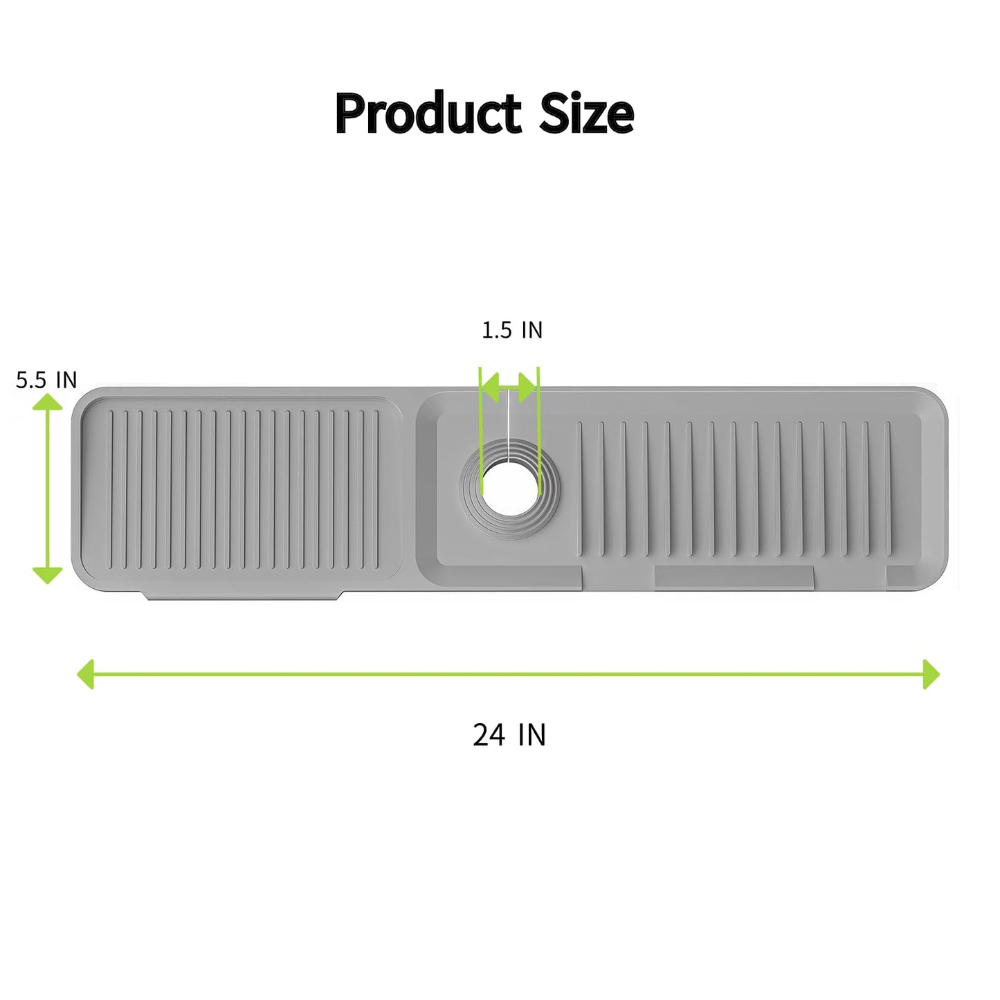 Dimber Faucet Mat for Kitchen Sink, Sink Splash Guard, 5°Slope for Smoother Draining, Kitchen Sink Splash Guard, A Good Helper for Sink Storage, 24''x5.5''(Grey)