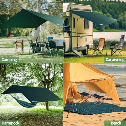 JAICOM Green Waterproof Camping Tarp 10x13ft Ultralight Rain Fly for Hammocks & Outdoor Shelter