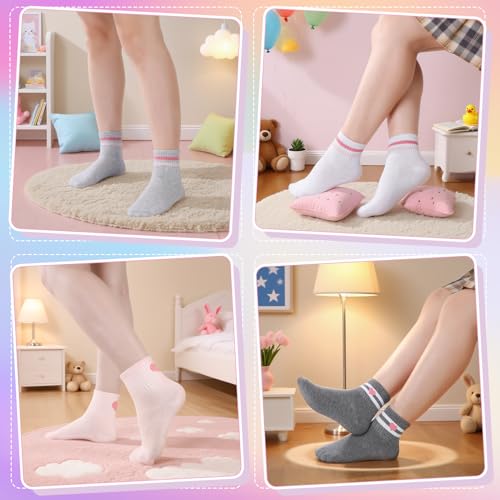 Girls' Cotton Socks - 4 Pairs Hearts Striped - 9-12 Years