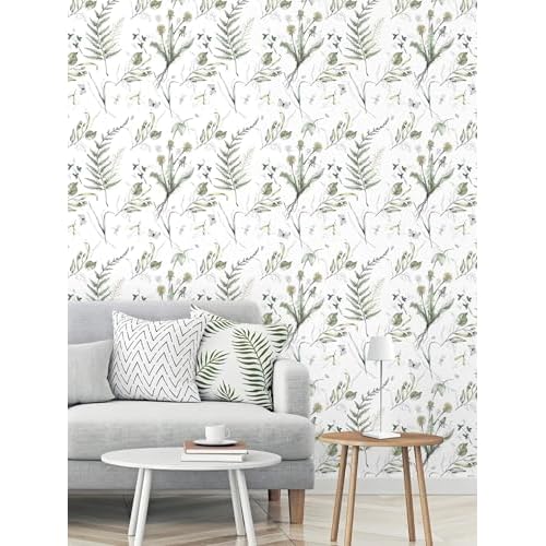 LiKiLiKi Green Floral Peel and Stick Wallpaper - Boho Style, 17.3'x118', Self-Adhesive, Removable Vinyl for Countertops and Cabinets