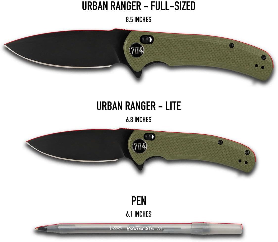 704 Gear Urban Ranger Lite V2 | EDC Folding Pocket Knife with Ambidextrous Thumbstud and Crossbar Lock | 2.91" Blade, 14C28N Steel, Reversible Pocket Clip | Black/Black