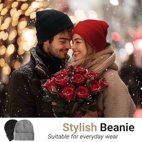 Warm Cuffed Knitted Beanie for Men & Women - Black
