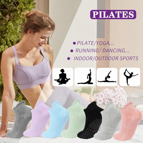 Non-Slip Pilates Socks with Grips for Women - Black/Dark Grey/Light Grey