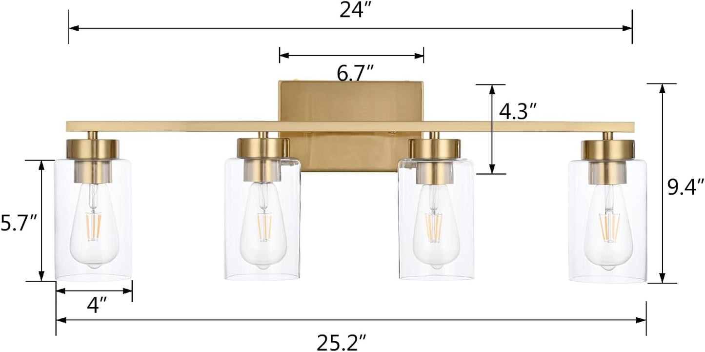 Modern 3-Light Bathroom Vanity Light in Brushed Gold with Clear Glass Shades