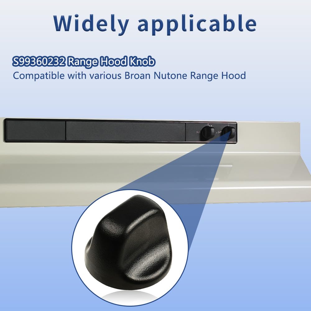 Upgraded 2Pcs S99360232 Range Hood Knob, S600348 Vent Hood Fan Control Knob Replacement Part fit for Broan Nutone, Black