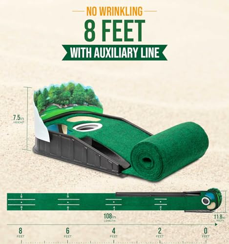 Hazard Putting Mat Indoor 8ft - Zcoorey Genuine Green Speed, Wrinkle-Free Surface