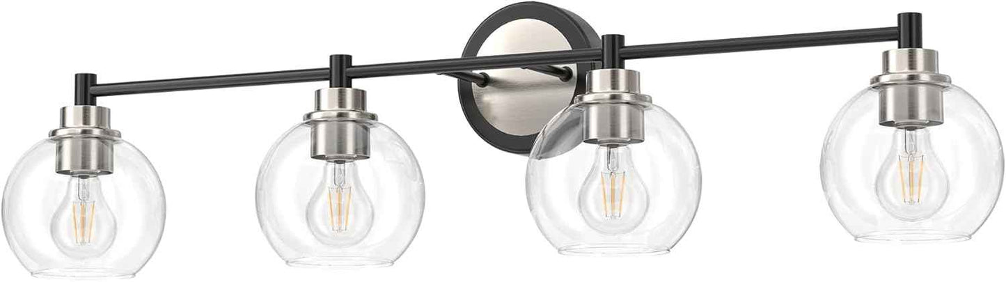 3-Light Vanity Bathroom Light Fixture with Globe Glass Shades - Brushed Nickel, ETL Certified