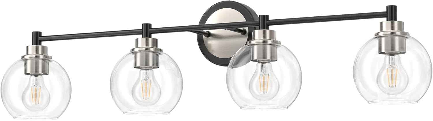3-Light Vanity Bathroom Light Fixture with Globe Glass Shades - Brushed Nickel, ETL Certified