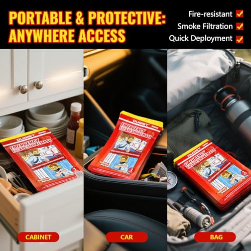 Ougist Portable Emergency Fire Escape Full Face Mask,Fire Safety Survival Mask, Anti-Heat Film and Smoke Filter Respirator