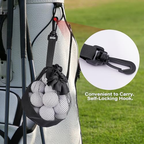 Black 3-Piece Golf Ball Bags with Drawstring - Nylon Mesh Storage for Outdoor Golf