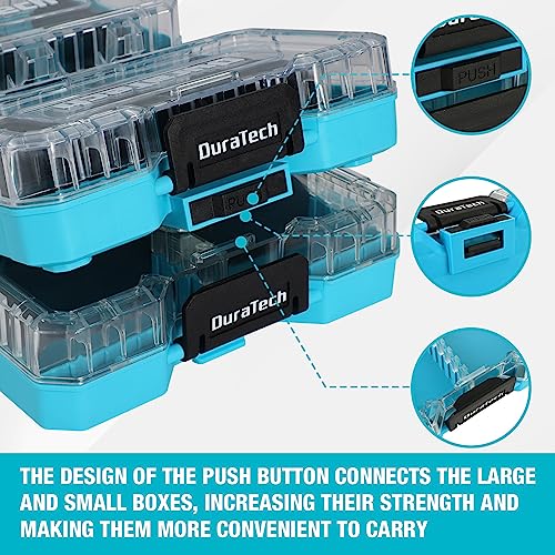 DuraTech 3 Pieces Small Parts Organizer, 14 Compartments, Removable Dividers, Portable Hardware Tool Box Organizer with Transparent Plastic Lid, Durable Cases Storage for Small Tools and Accessories