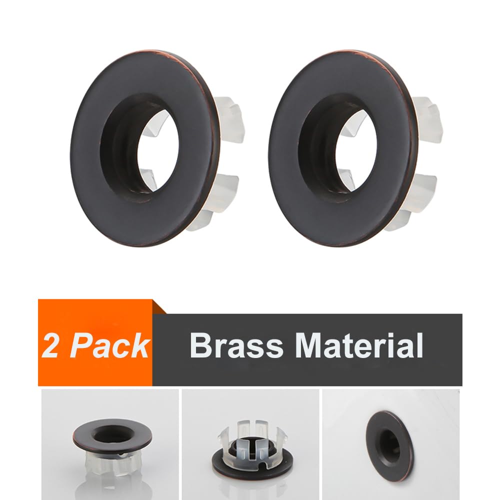 2 Pack Sink Overflow Ring Oil Rubbed Bronze Bathroom Vanity Sink Overflow Cover Insert in Round Trim Cap Brass Material