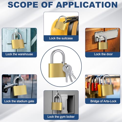 24 Pcs Solid Brass Keyed Padlock, Small Yellow Gym Lock, Strong Padlock with Same Key for Luggage Toolbox (30mm 1-3/16'')