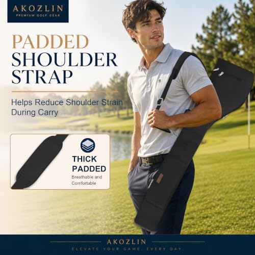 Portable Golf Club Carry Bag - Foldable Black Golf Bag for 8-10 Clubs