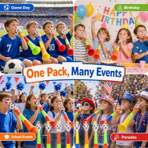 10 Pack Soccer Stadium Horns - Colorful Plastic Noisemakers
