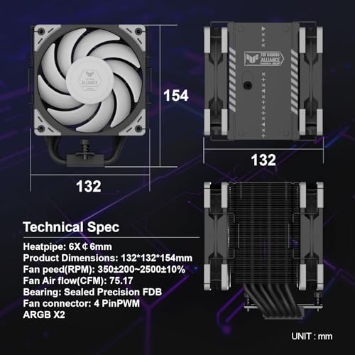 Mugen 6 CPU Air Cooler - TUF Black, 120mm Tower, Enhanced Cooling