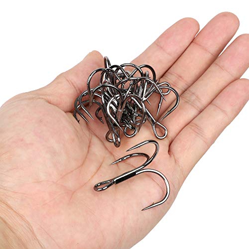 Fishing Treble Hooks - High Carbon Steel, Black Chrome, Size 3/0, Pack of 10