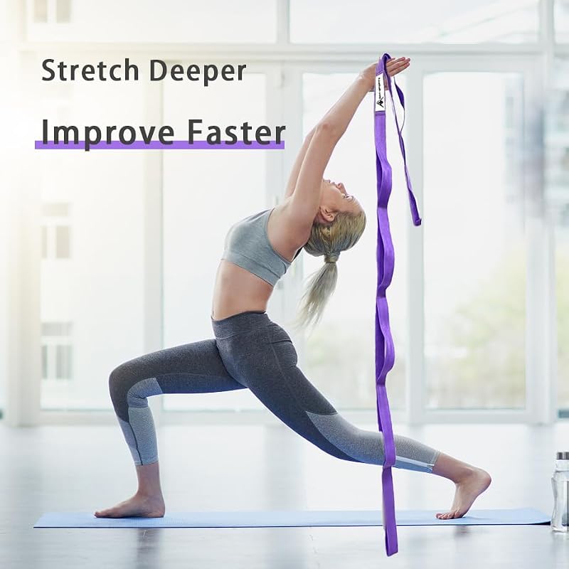 Yoga Stretching Strap with 10 Loops - Purple, 75 Inches