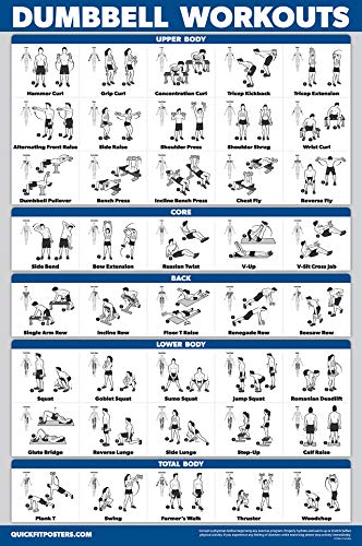 Dumbbell Workouts & Bodyweight Exercises Poster Set - Laminated, 18" x 24"